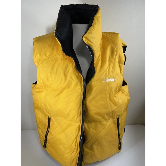 Vintage Bear USA Duck Down Reversible Puffer Vest Warm Winter Large Yellow Black - Picture 16 of 16